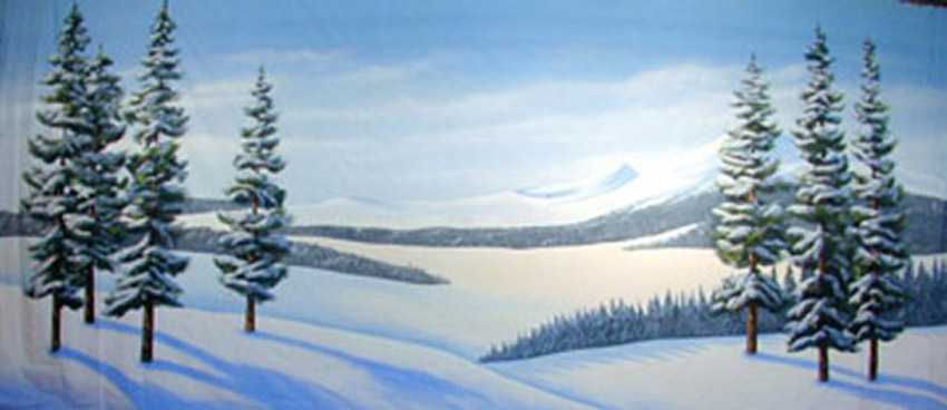 Frosty Pine Snow Landscape Backdrop