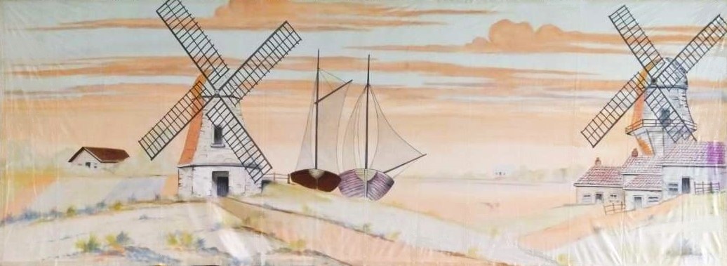 Dutch Landscape with Wind Mills Backdrop