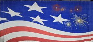 Stylized Patriotic Firework Flag Backdrop