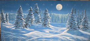 Blue Night Snow Landscape Backdrop
