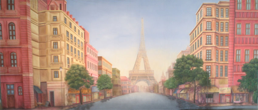 Eiffel Tower Overlooking French Street Backdrop
