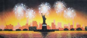 New York Skyline Fireworks Backdrop