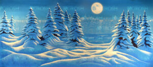 Blue Night Snow Landscape Backdrop