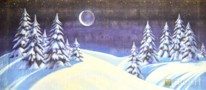 Moonlit Night Snow Landscape Backdrop