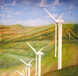 Rolling Hills With Wind Mills Backdrop