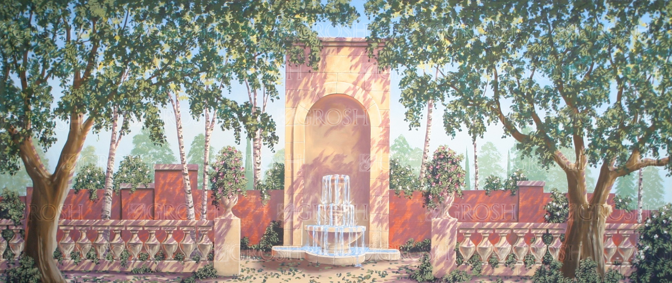 Palatial Garden Fountain Backdrop