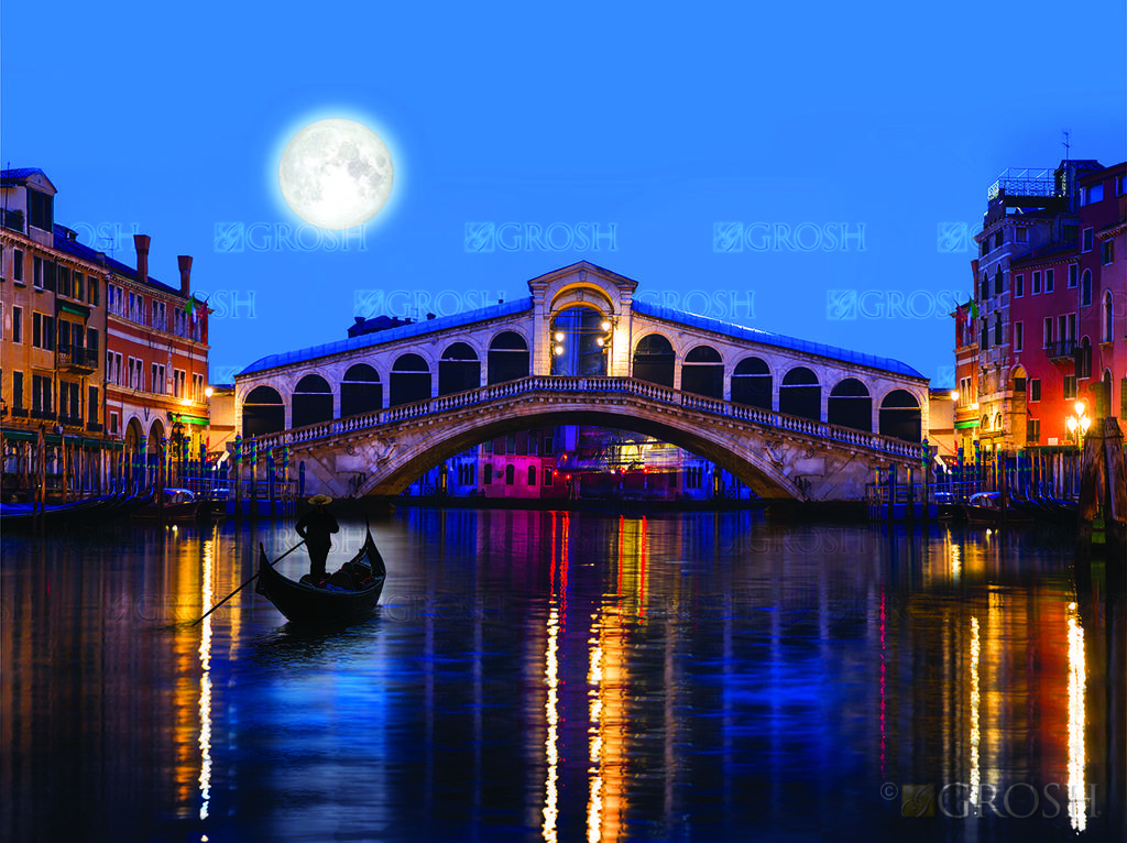 Venice Canal at Night Backdrop