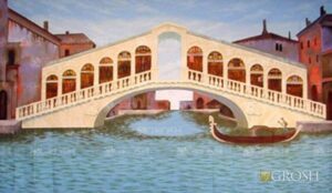 Venice Canal with Rialto Bridge Backdrop