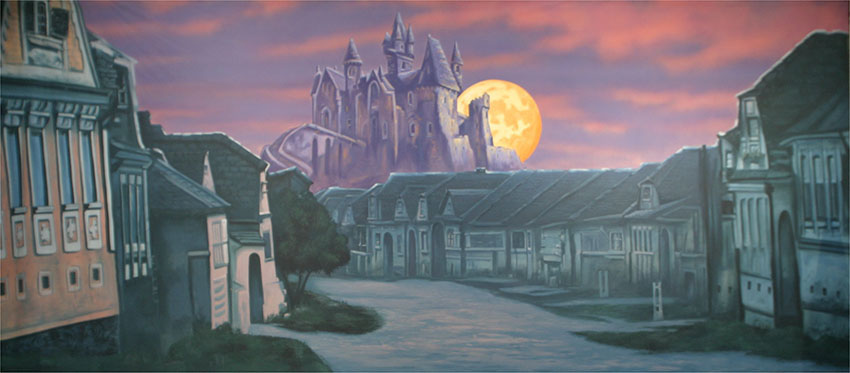 Scary Nighttime Village Backdrop
