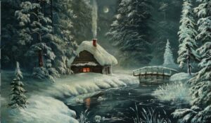 Winter Cabin Backdrop
