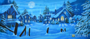 Snowy Winter Village Backdrop